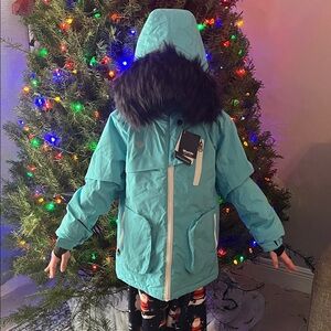 Blue Winter Jacket with Faux Fur Hood